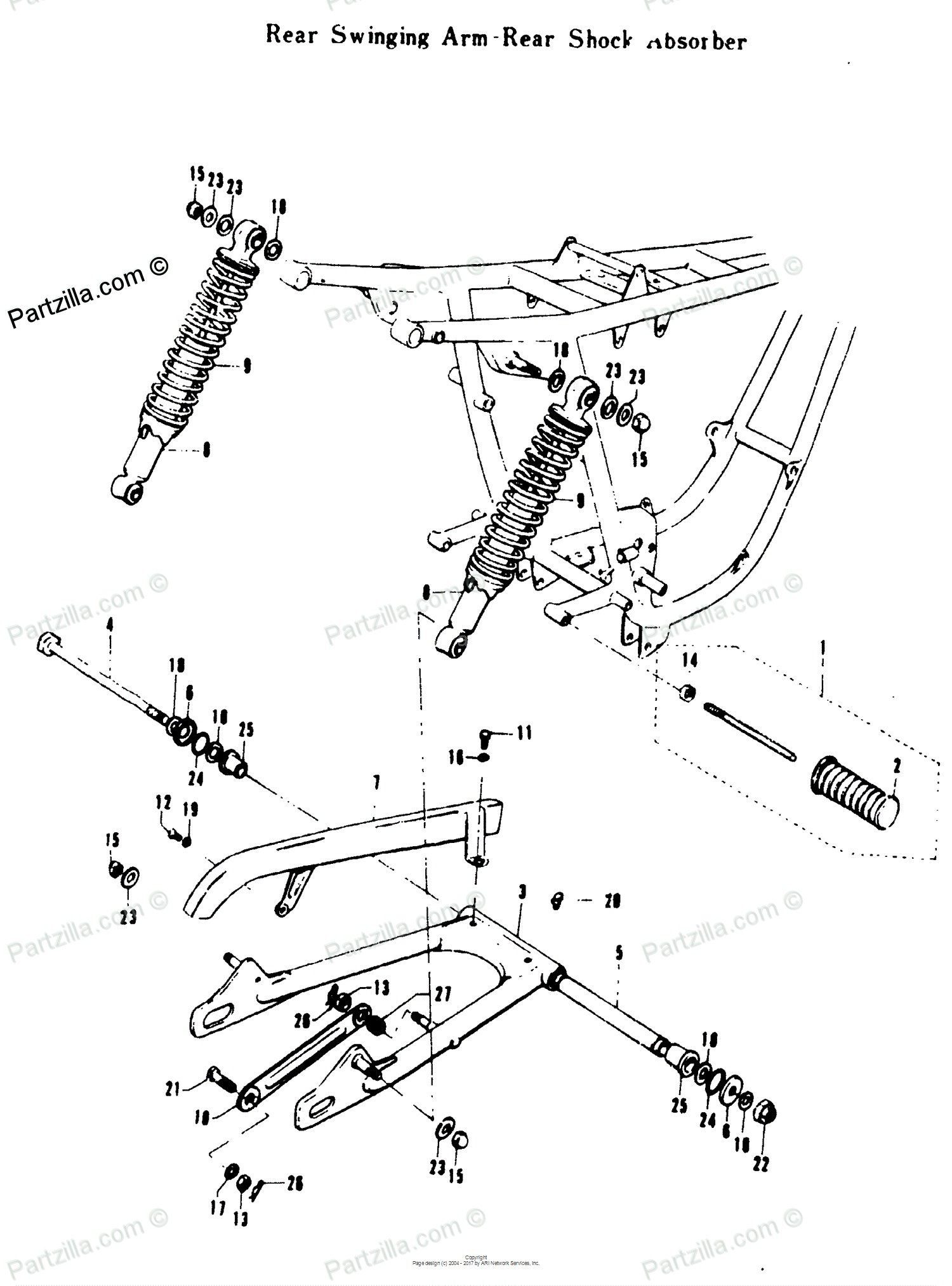Car Shock Absorber Diagram Suzuki Motorcycle 1969 Oem Parts Diagram for Rear Swinging Arm Rear