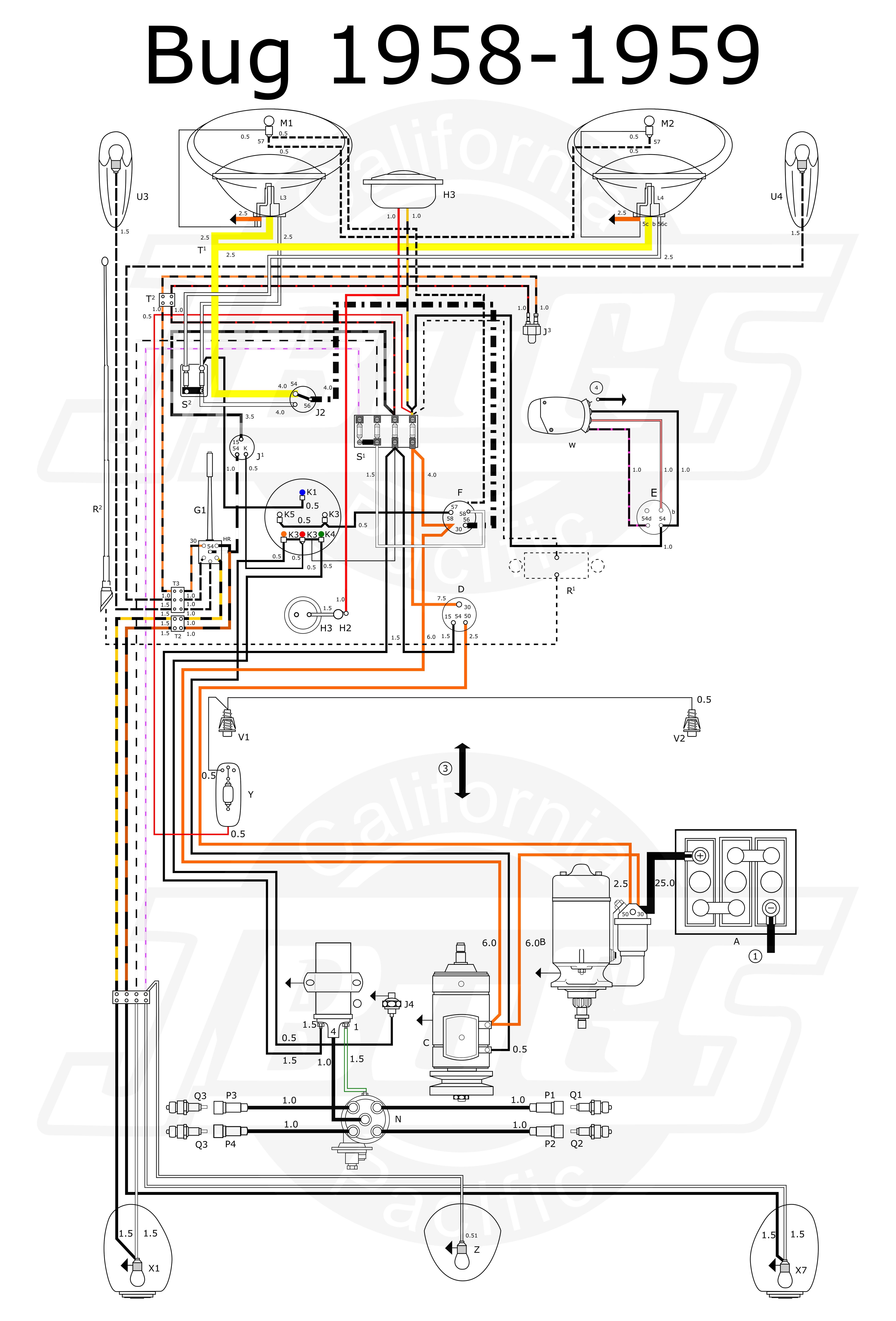 Vw Engine Diagram Vw Tech Article 1958 59 Wiring Diagram Escarabajos