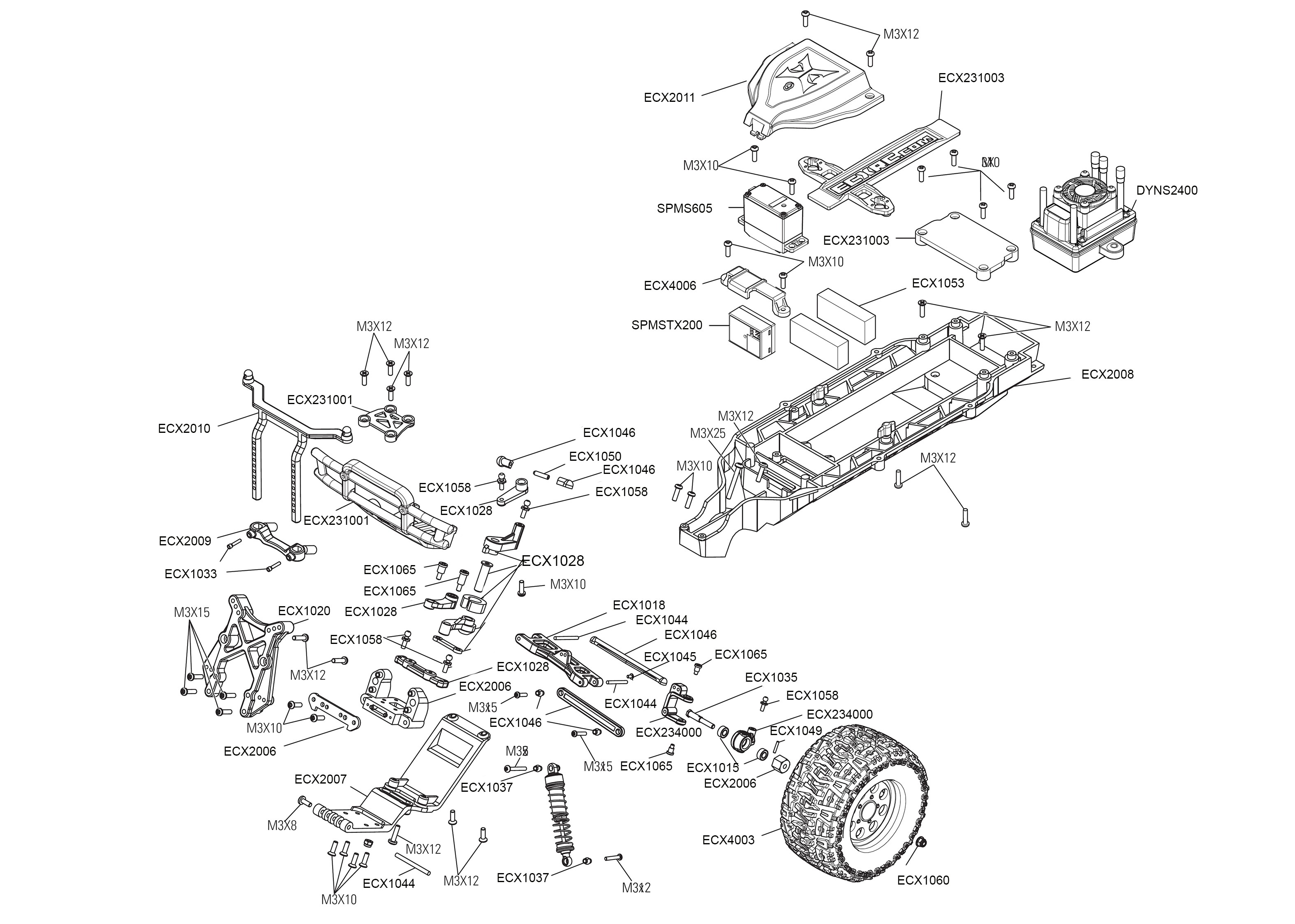 Exploded Engine Diagram Exploded View Ecx Ruckus Mt 1 10 2wd Rtr Brushless Lipol Silver