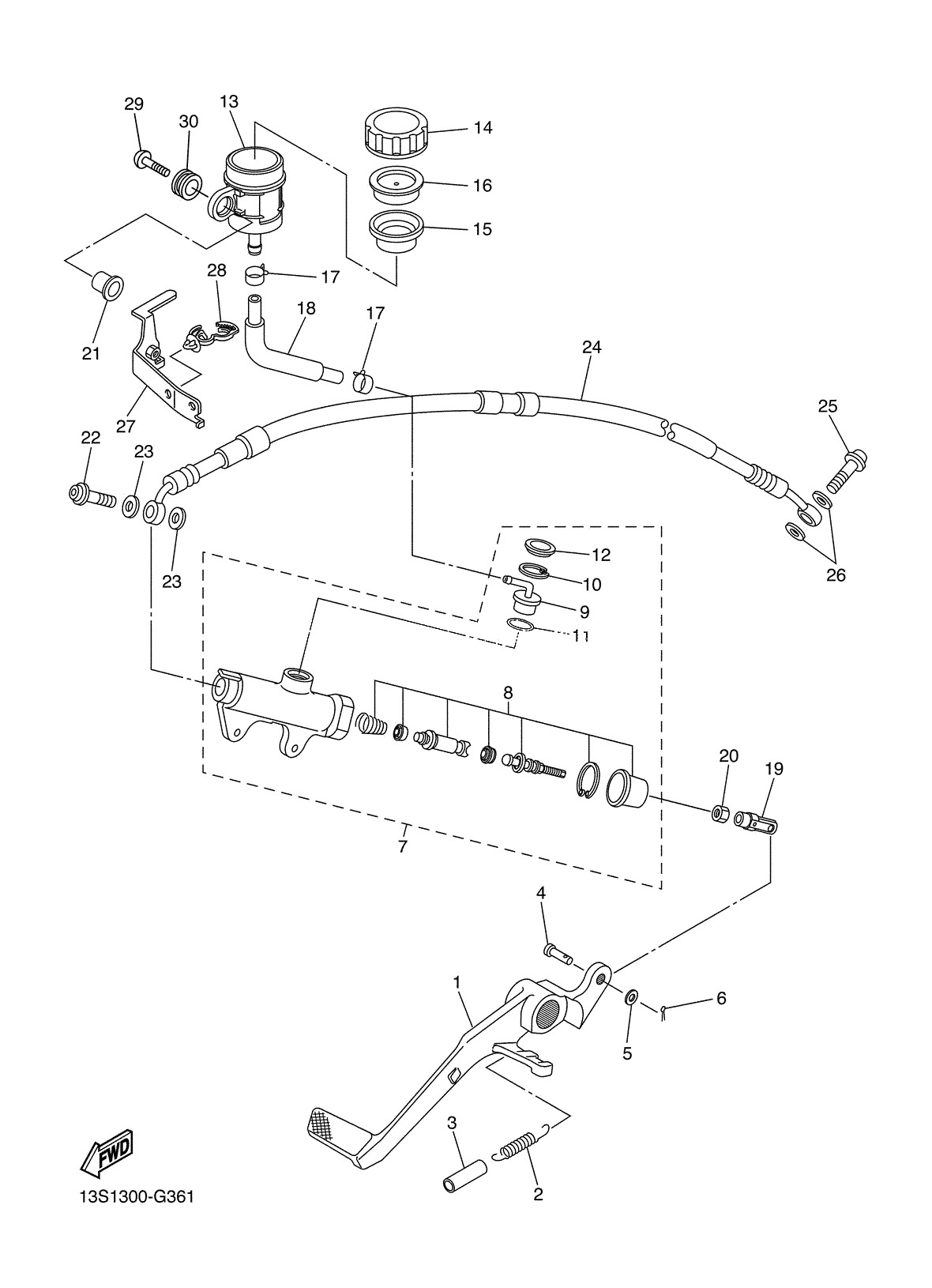 Steering Parts Diagram 2013 Yamaha Yzf R6 Yzfr6dl Rear Master Cylinder Parts