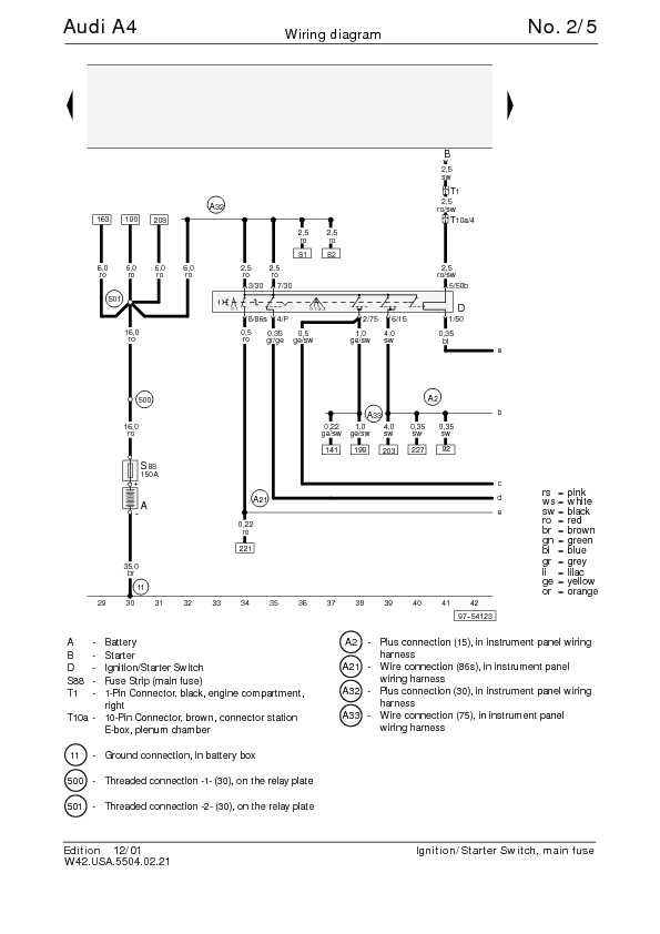 Ignition Switch Wireing Diagram 2003 Audi A4 the Audi A4 S Wiring Diagram for Ignition Starter Switch Main Fuse
