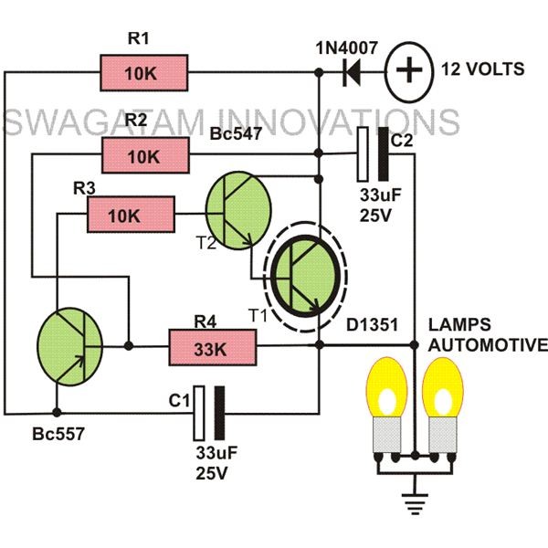 Wiring Circuit for A Two Pin 12volt Flasher Unit How to Build A Heavy Duty 12 Volt Flasher Unit Detailed Description Using Circuit Schematic