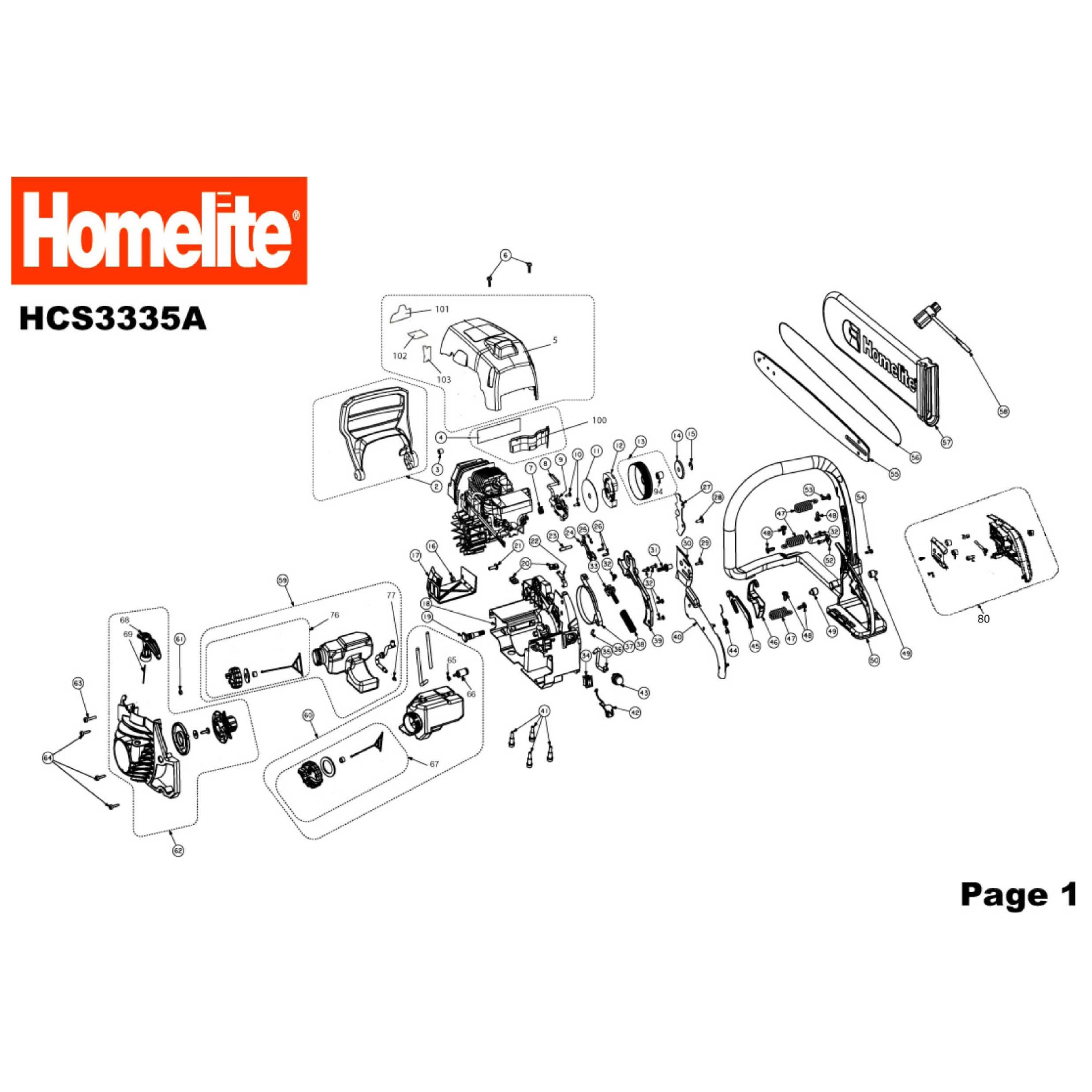 Homelite Chainsaw Wiring Diagram Homelite Hcs3335a Exploded Diagram Of Chainsaw with Components