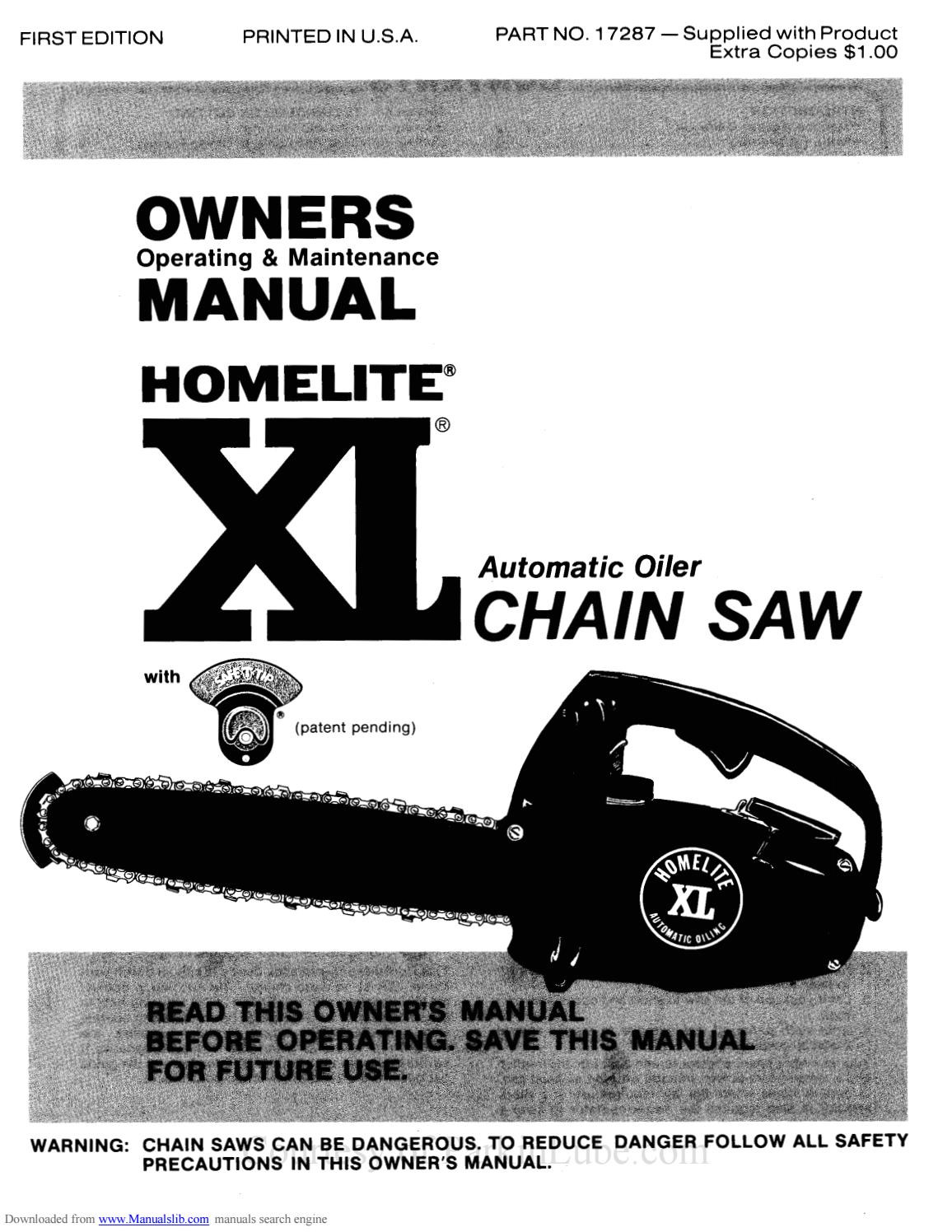 Homelite Chainsaw Wiring Diagram Homelite Xl Chainsaw – Owners Operating & Maintenance Manual by … Of Homelite Chainsaw Wiring Diagram
