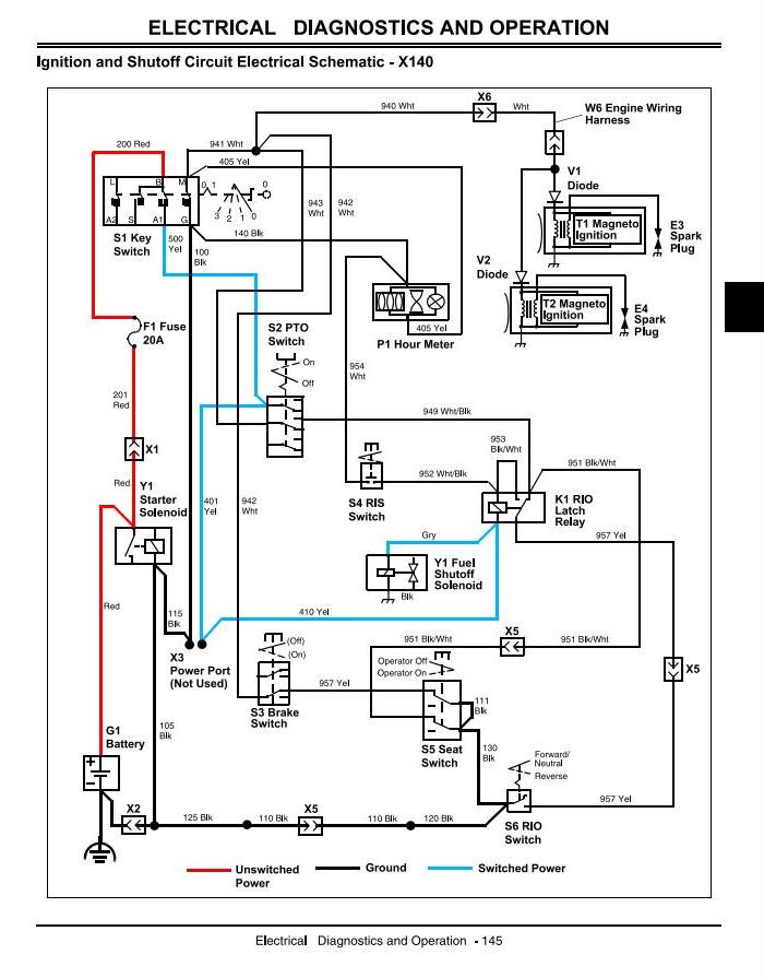 Electrical Diagram for John Deere D100 Tm2373 – John Deere X110, X120, X140 Lawn Tractors (export … Of Electrical Diagram for John Deere D100